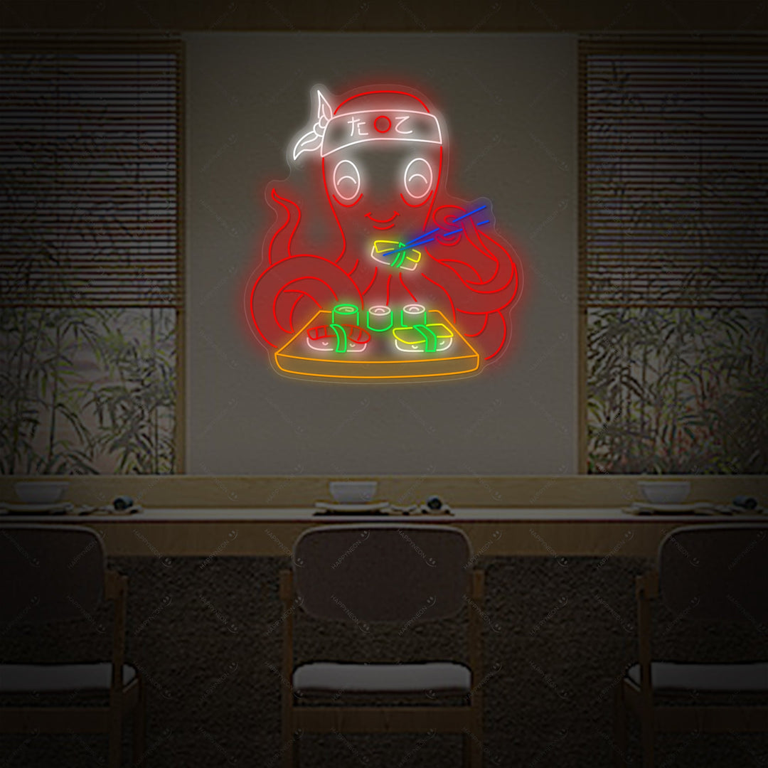 Sushi de pulpo Letrero de neón, Decoración de restaurantes japoneses
