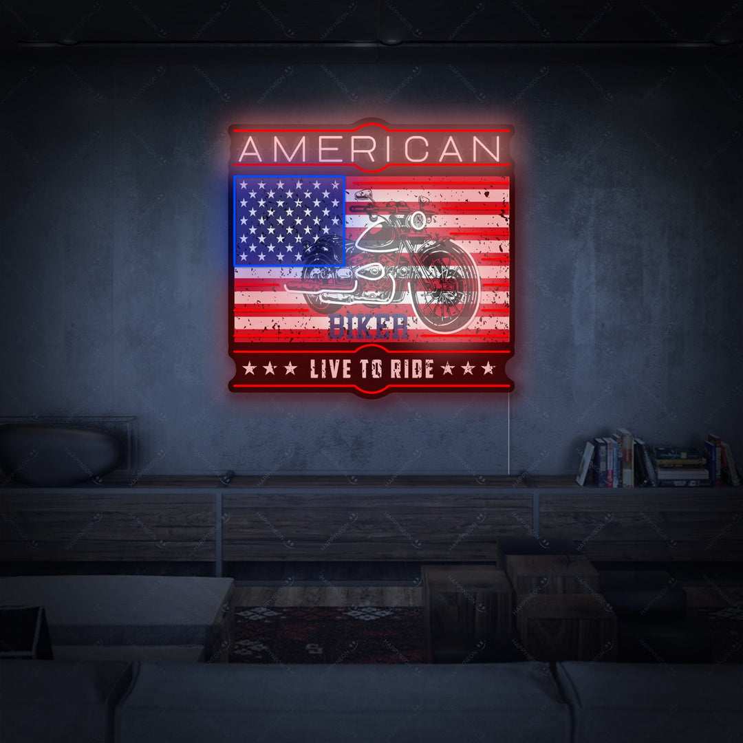 "American Biker Live To Ride" Letrero de neón