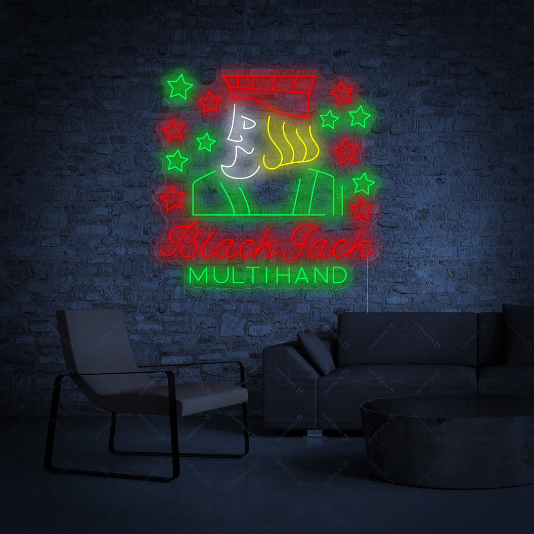 "Black Jack Multihand" Letrero de neón