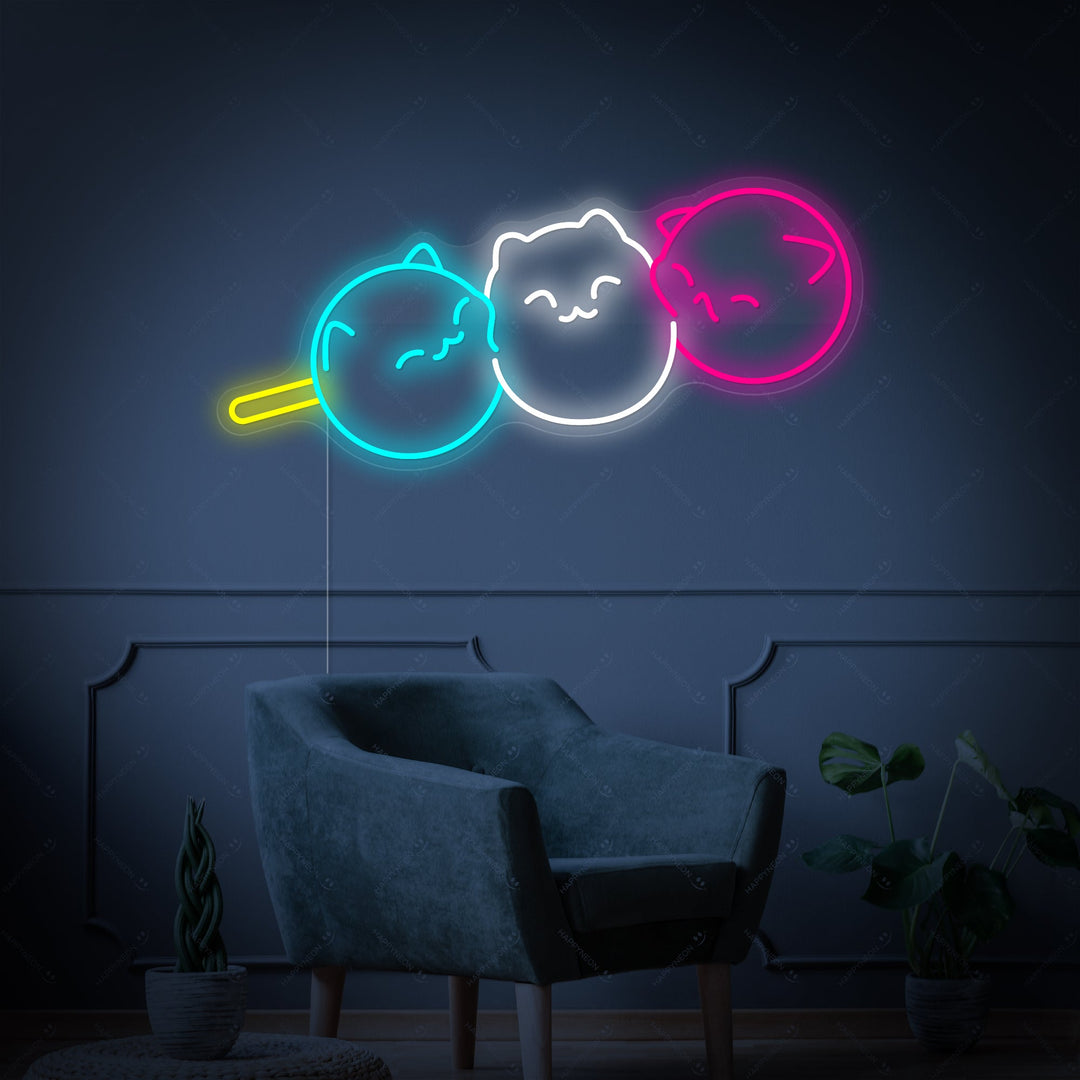 "Kawaii Japonés Dango Gato Dango" Letrero de neón