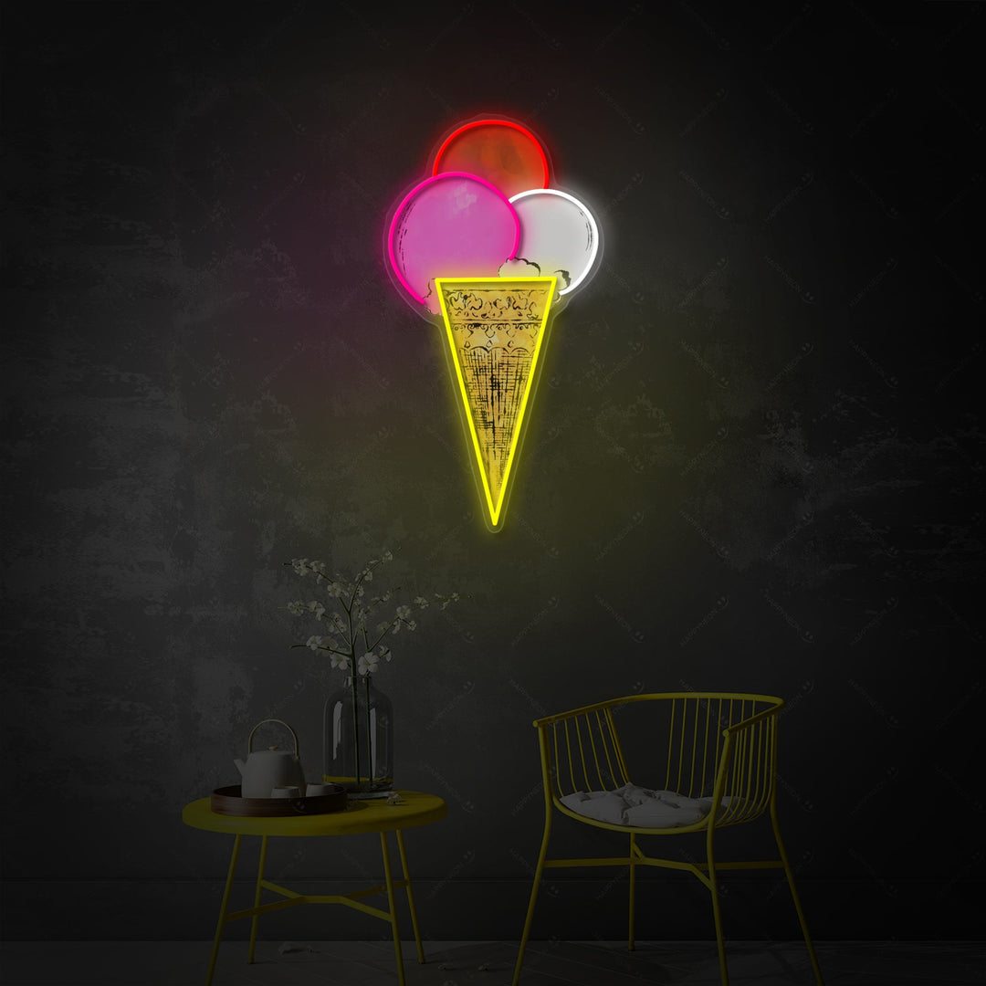 "Cono triple de pop art" Letrero de neón