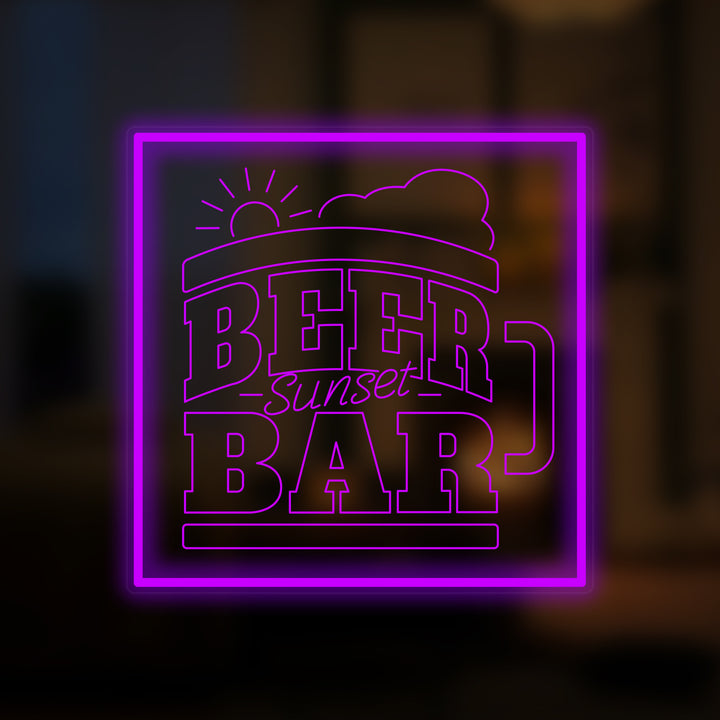 "Beer Bar Sunset, Vaso de cerveza" Mini Letreros Neon