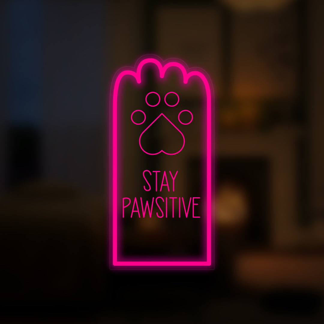 "Stay Paw Positive, Gato" Mini Letreros Neon