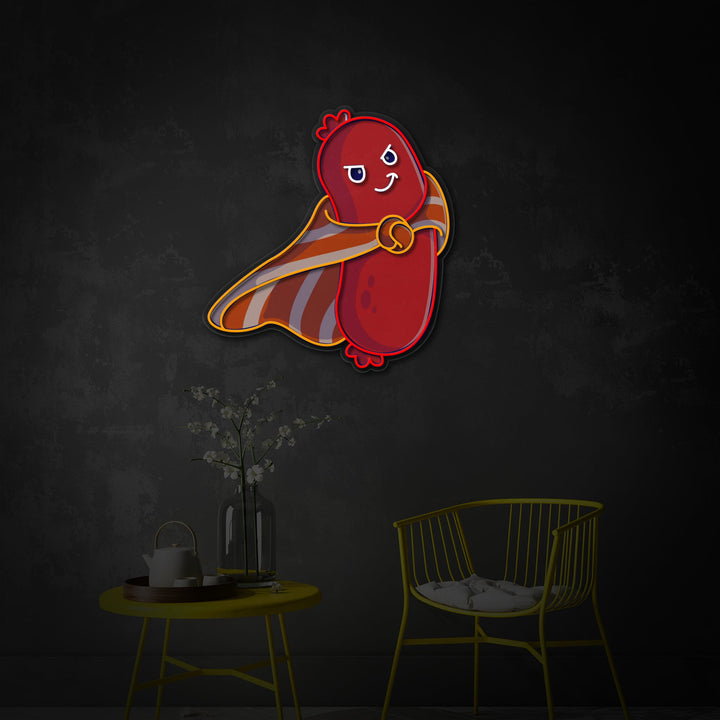 "Linda salchicha superhéroe, comida, restaurante" Letrero de neón LED impreso con UV