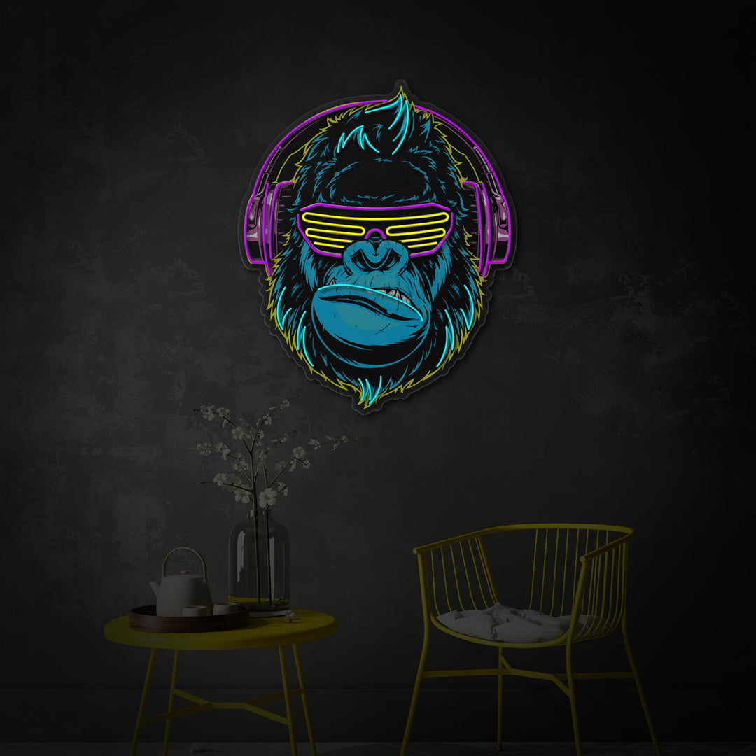 "Cyberpunk Monkey con auriculares, decoración de la sala de juegos" Letrero de neón LED impreso con UV