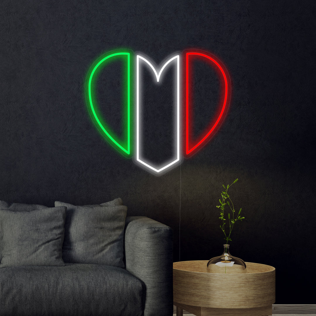 "Bandera De Italia En Forma De Corazon" Letreros Neon