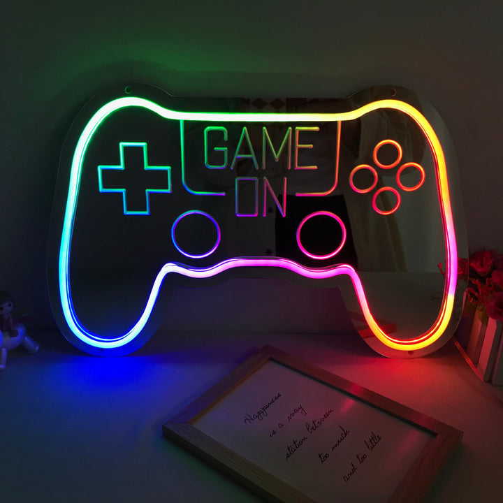 "Game On, Controlador De Juego, Cambio De Color Soñador" Espejo con Letreros Neon