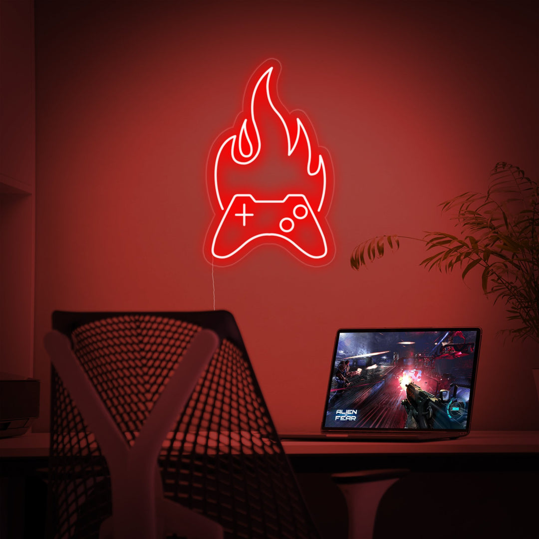 "Mando De Juego, Fuego, Decoración De Jugador" Letreros Neon