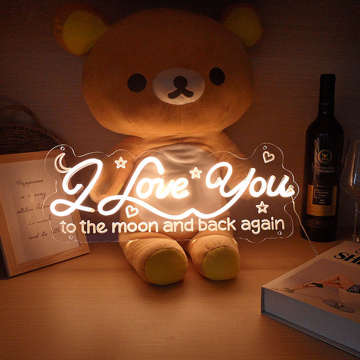 "I Love You To The Moon And Back Again" Mini Letreros Neon