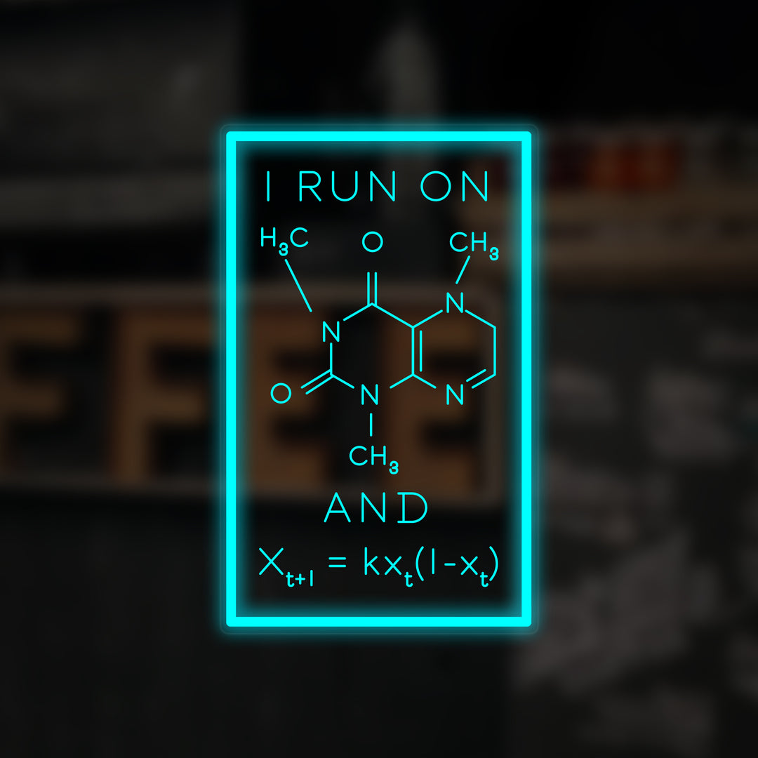 "I Run On Caffeine, Fórmula" Mini Letreros Neon