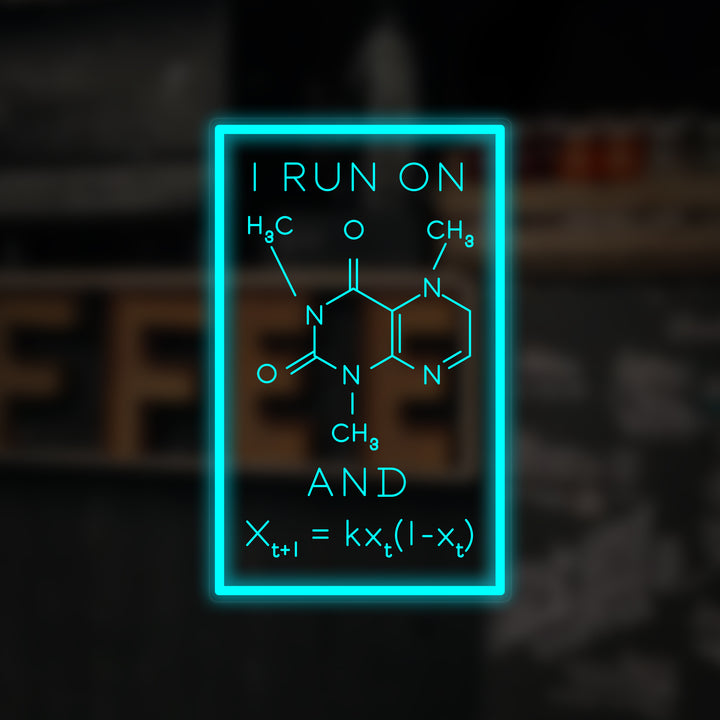 "I Run On Caffeine, Fórmula" Mini Letreros Neon