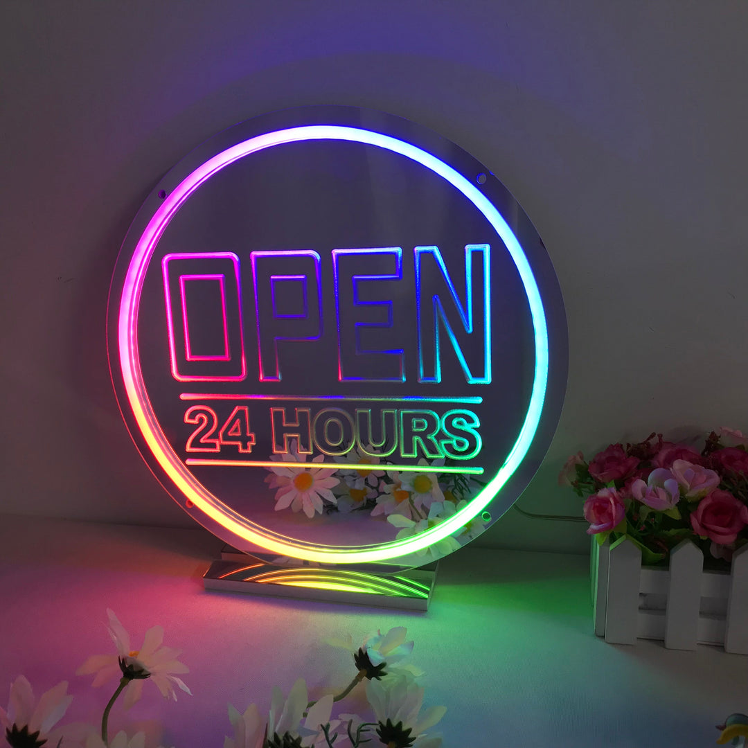 "Open 24 Hours, Cambio De Color Soñador" Espejo con Letreros Neon