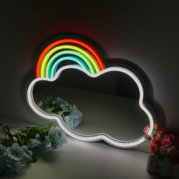 "Nube Arcoíris, Cambio De Color Soñador" Espejo con Letreros Neon