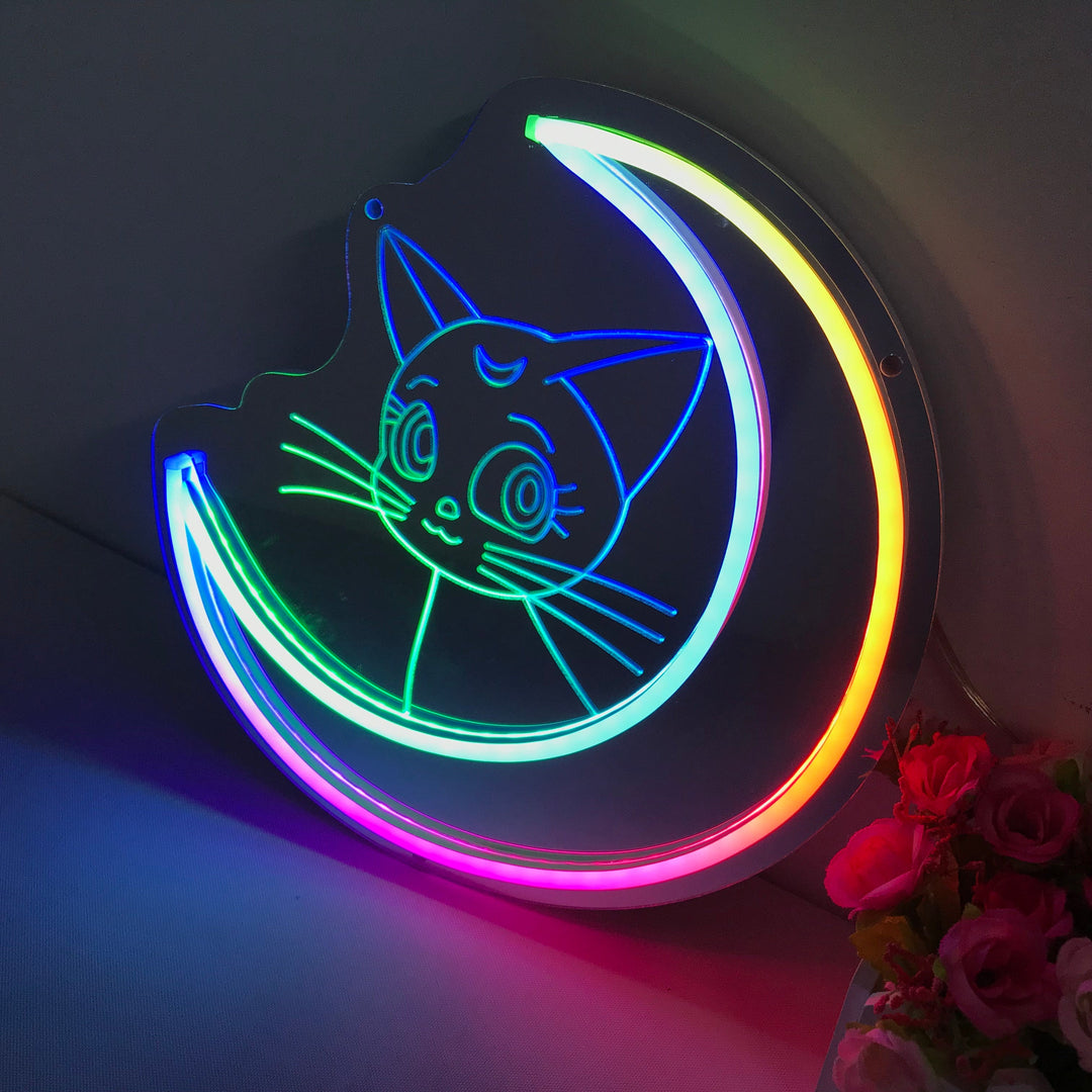 "Sailor Moon Luna, Anime, Cambio De Color Soñador" Espejo con Letreros Neon