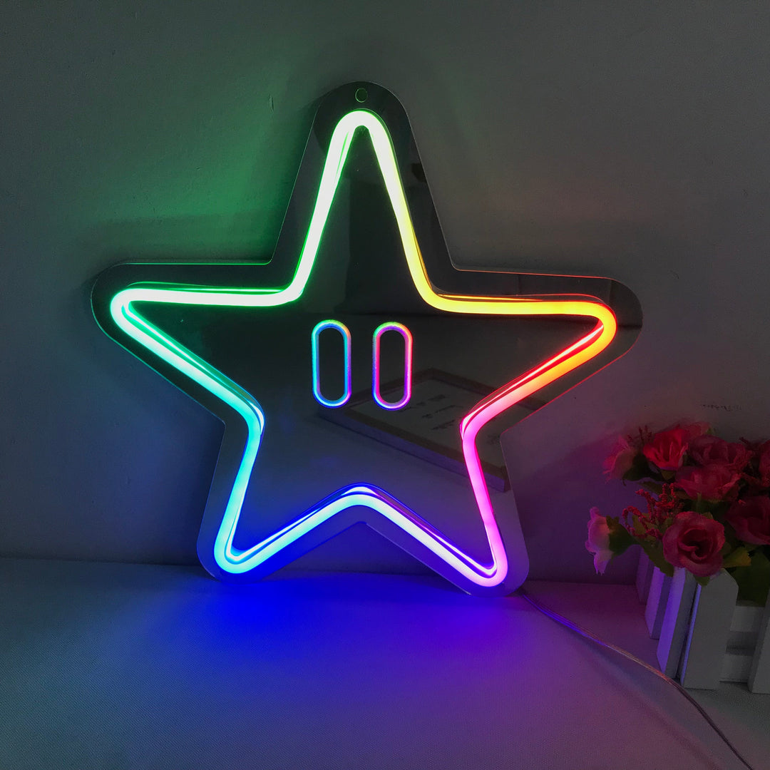 "Estrella De Cinco Puntas, Juego, Cambio De Color Soñador" Espejo con Letreros Neon