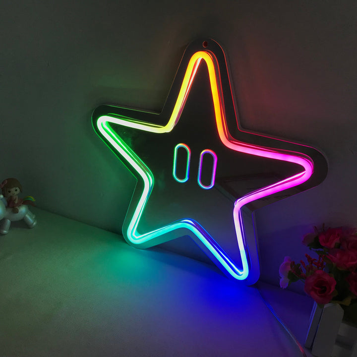 "Estrella De Cinco Puntas, Juego, Cambio De Color Soñador" Espejo con Letreros Neon