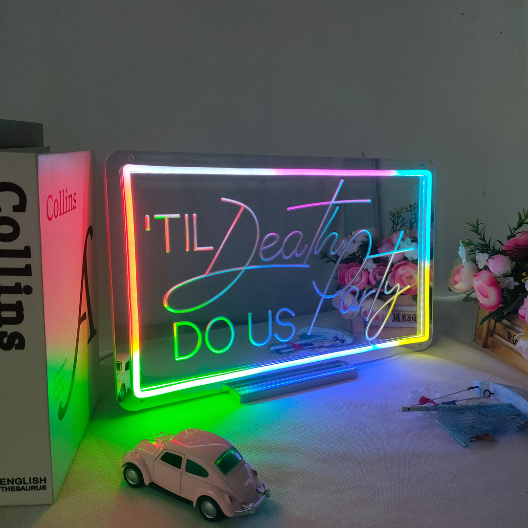 "Till Death Do Us Party, Cambio De Color Soñador" Espejo con Letreros Neon