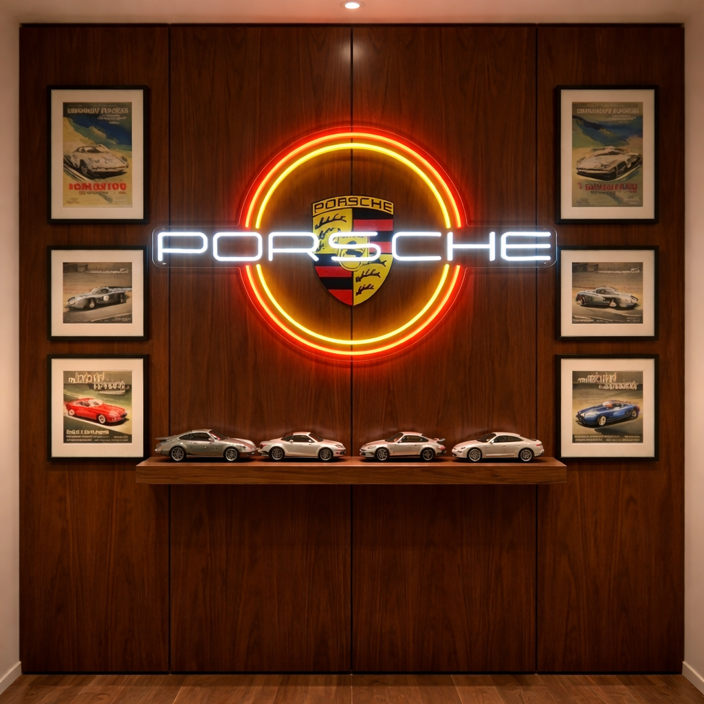 "Logotipo de Porsche con círculo" Letrero de neón