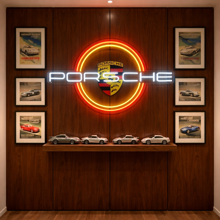 "Logotipo de Porsche con círculo" Letrero de neón