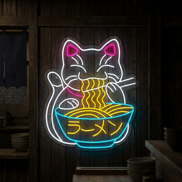 "El Gato De La Fortuna Come Ramen Y Fideos Japoneses" Letreros Neon