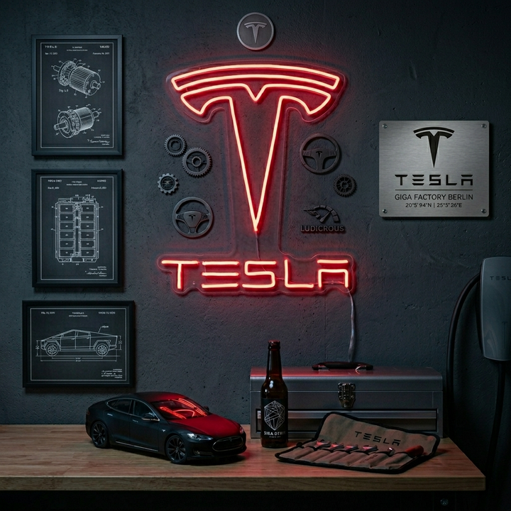 "Tesla Y Coche" Letreros Neon