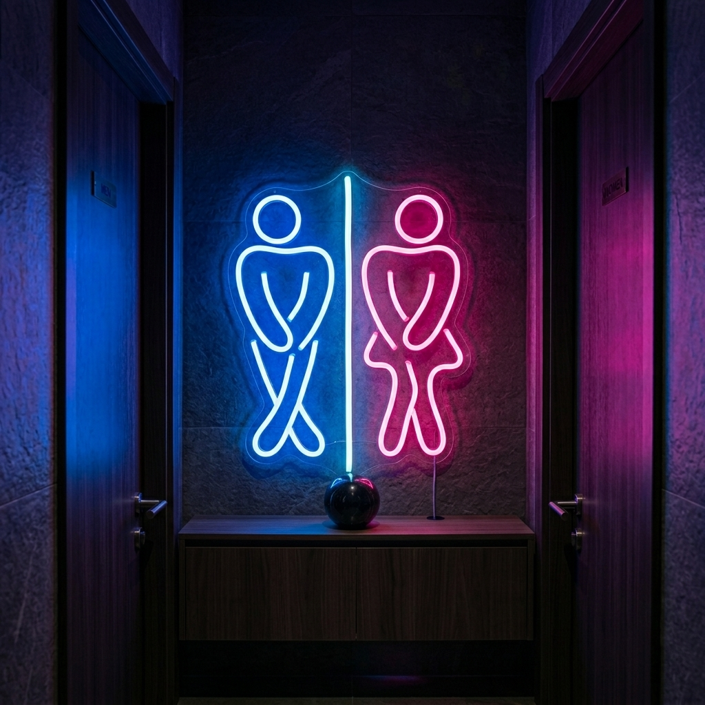 "Baño, chico, chica, baño" Letreros Neon