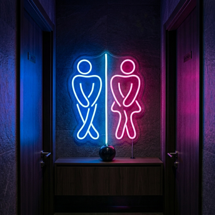 "Baño, chico, chica, baño" Letreros Neon