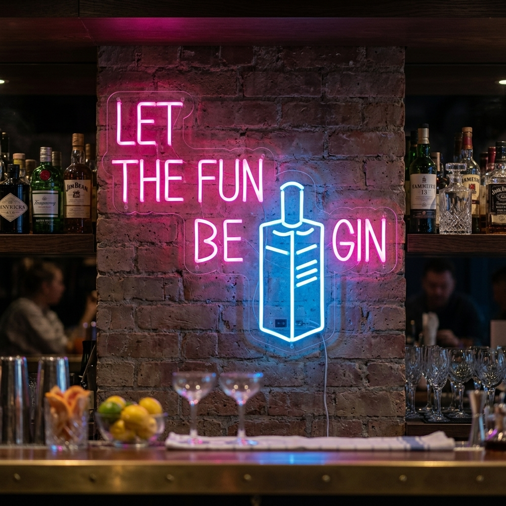 "Let Fun Be Gin Botella Bar De Cerveza" Letreros Neon