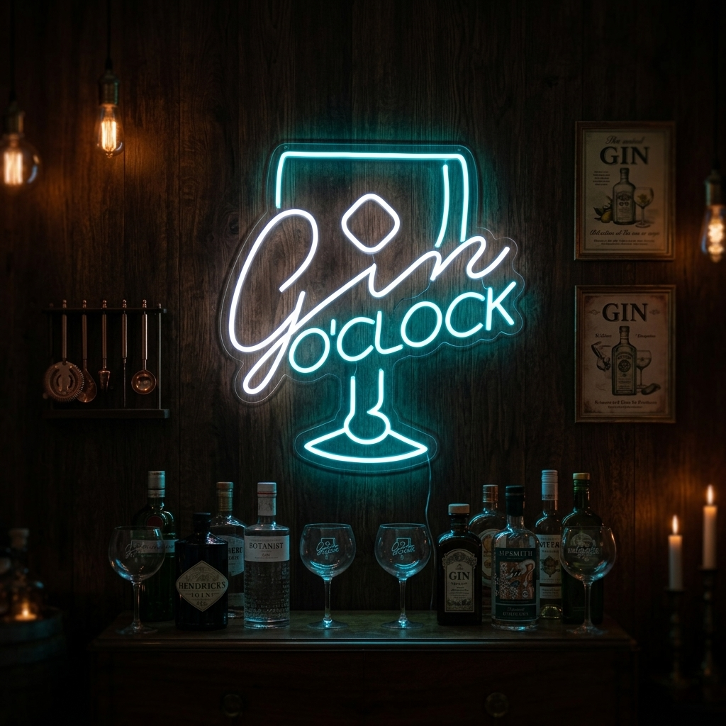 "Gin Oclock Vaso De Vidrio" Letreros Neon