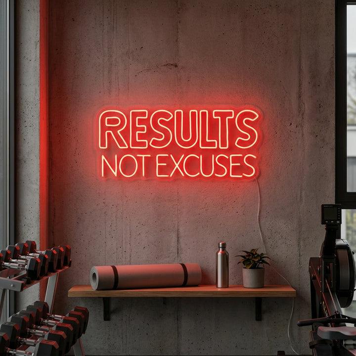 "Results Not Excuses, Decoración De Gimnasio, Frases De Gimnasio, Frases De Fitness, Frases De Entrenamiento" Letreros Neon
