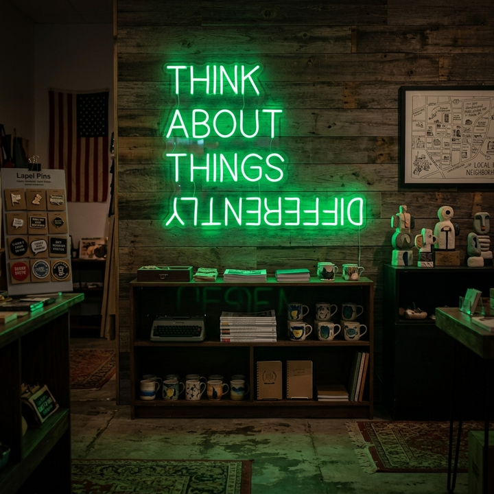 "Think About Things Differently" Letreros Neon