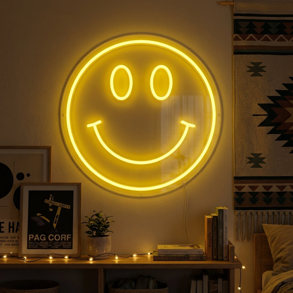 "Elemento Símbolo Emoji Cara Sonriente" Letreros Neon