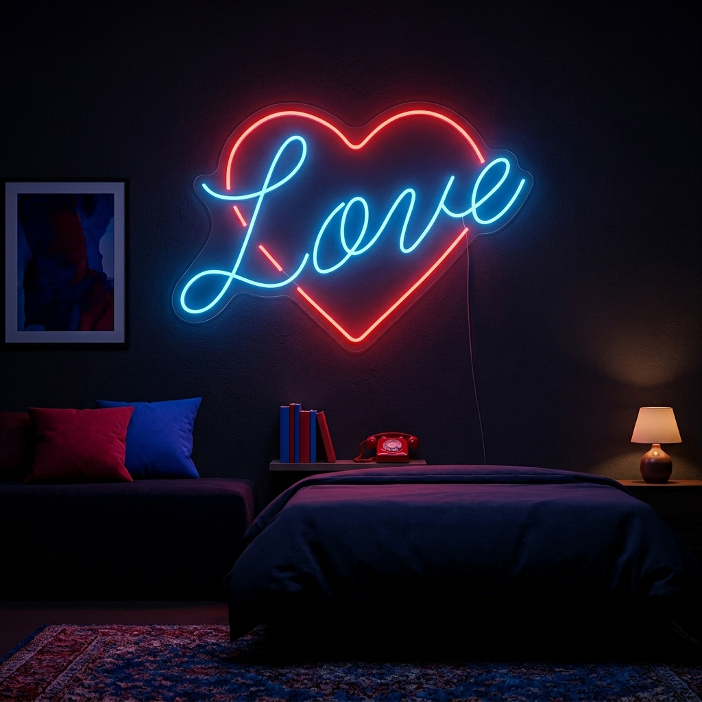 "Love, Corazón" Letreros Neon