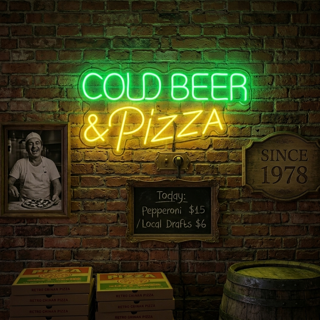 "Cold Beer Pizza" Letreros Neon