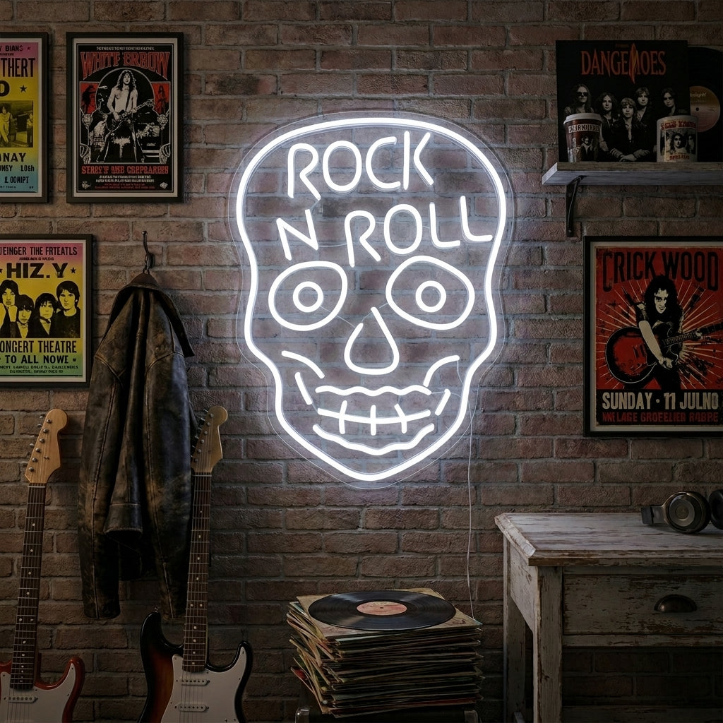 "Rock N Roll, Cráneo" Letreros Neon