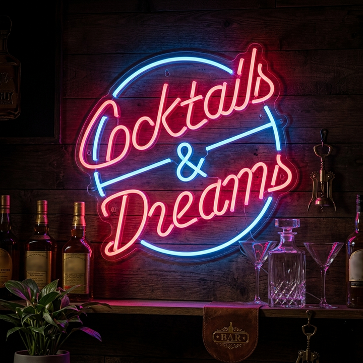 "Cocktails And Dreams" Letreros Neon