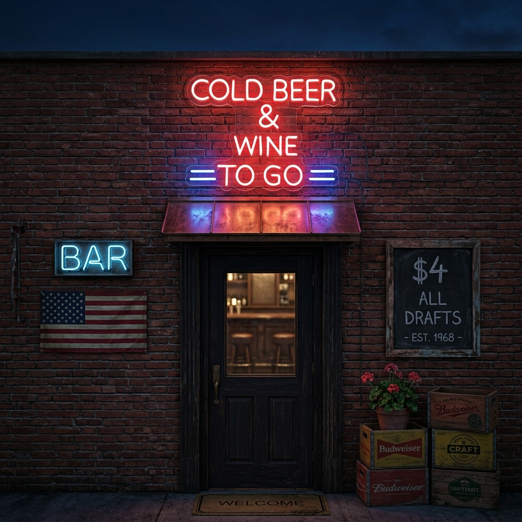 "Cold Beer And Wine To Go" Letreros Neon