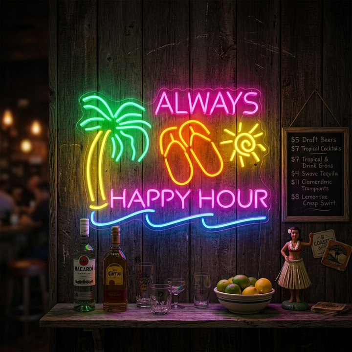 "Always Happy Hour" Letreros Neon