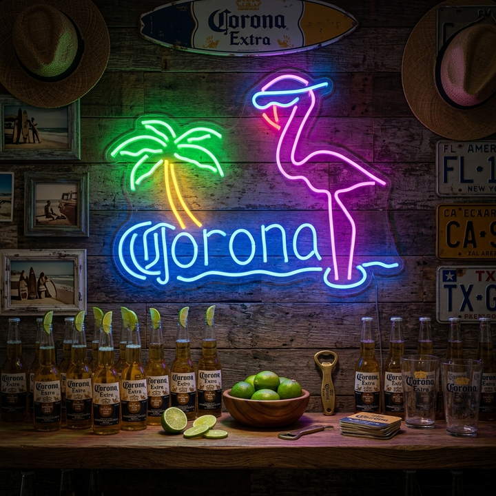 "Corona Extra Pink Flamingo" Letreros Neon