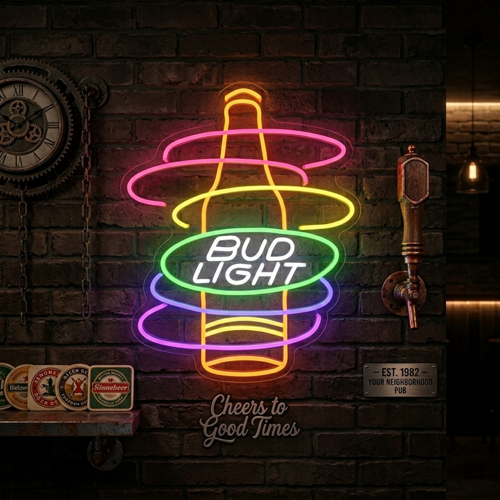 "Bud Light Rainbow Bottle" Letreros Neon