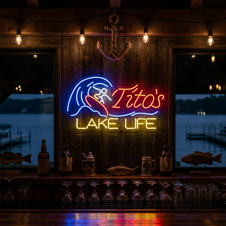 "Bar De Cerveza Titos Lake Life" Letreros Neon