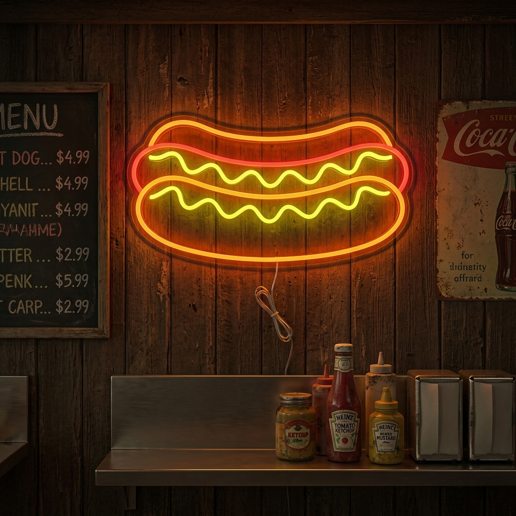 "Comida De Restaurante De Hot Dogs" Letreros Neon