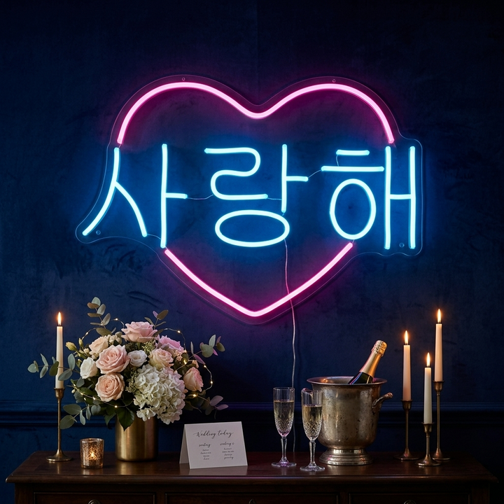 "Corazon Coreano I Love You" Letreros Neon