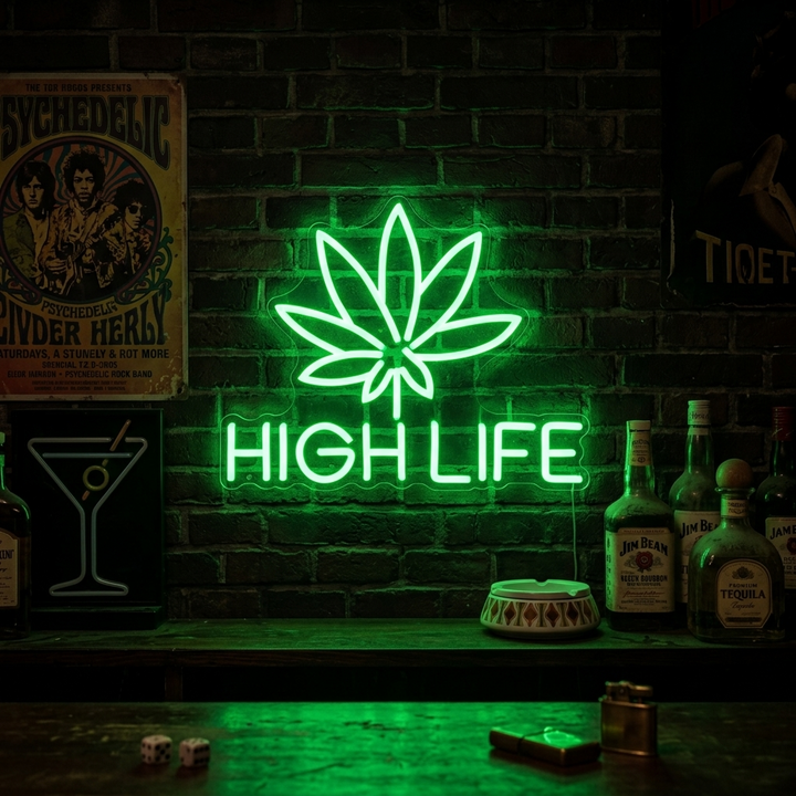 "Marihuana Cannabis High Life" Letreros Neon
