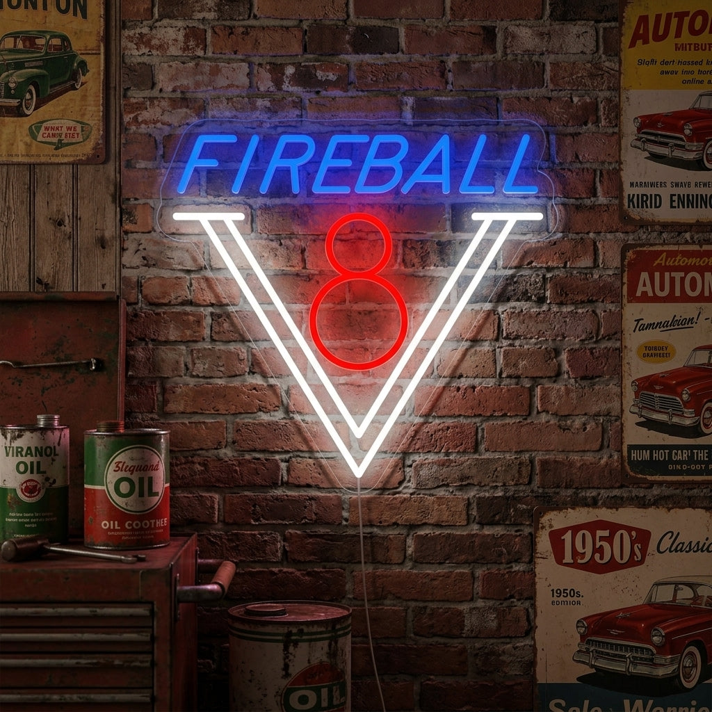 "Coche Fireball V8 De Los Años 50" Letreros Neon