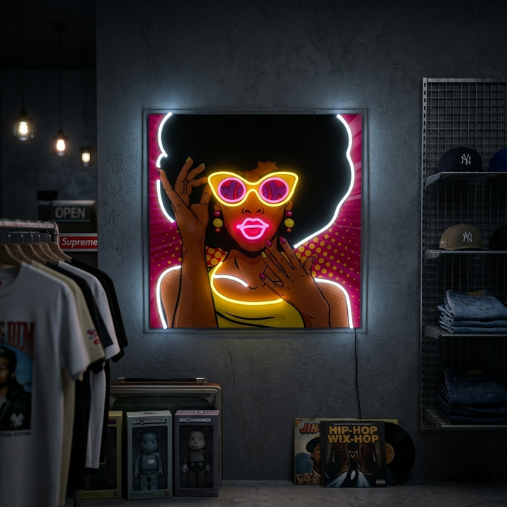 "La chica afroamericana de los 50, el arte pop" Letrero de neón LED impreso con UV