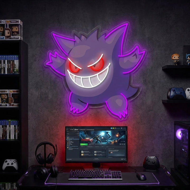 "Gengar, decoración del juego" Letrero de neón LED impreso con UV