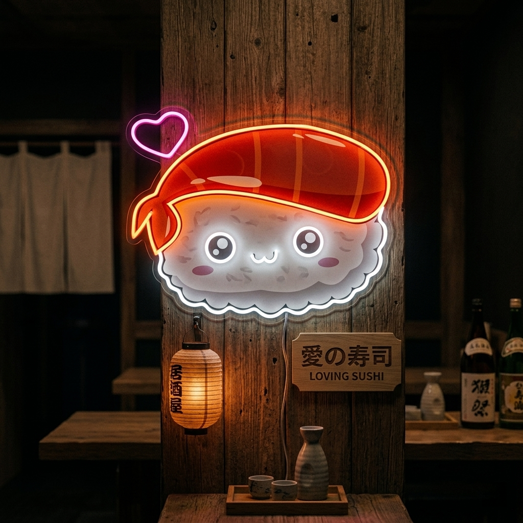 "Kawaii Sushi, comida japonesa" Letrero de neón LED impreso con UV