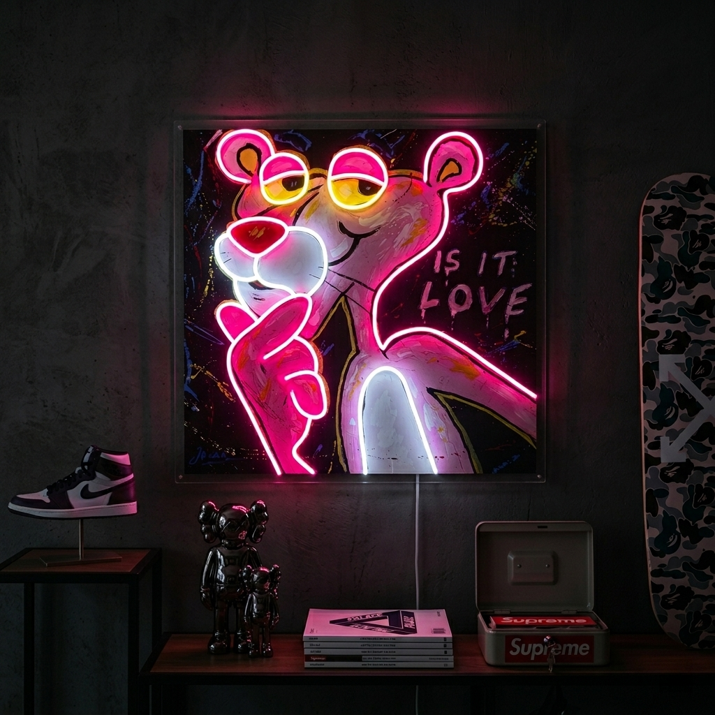 "Pink Think Panther, Is It Love" Letrero de neón LED impreso con UV