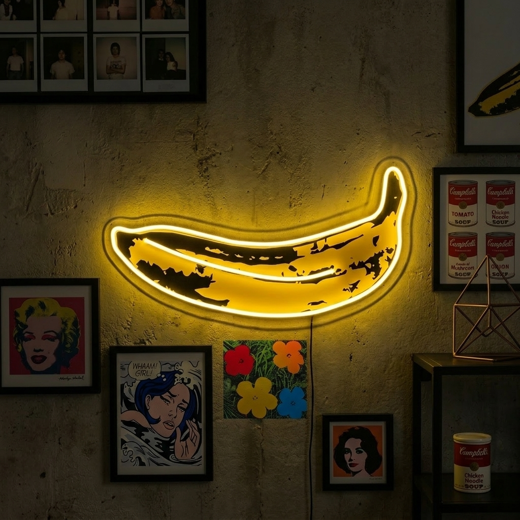 "Pop Art Banana, pintura de artista famosa" Letrero de neón LED impreso con UV